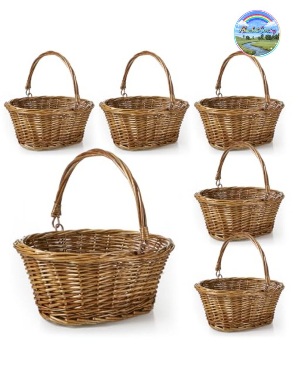 6-Pack Rustic Wicker Baskets with Handles for Weddings & Storage